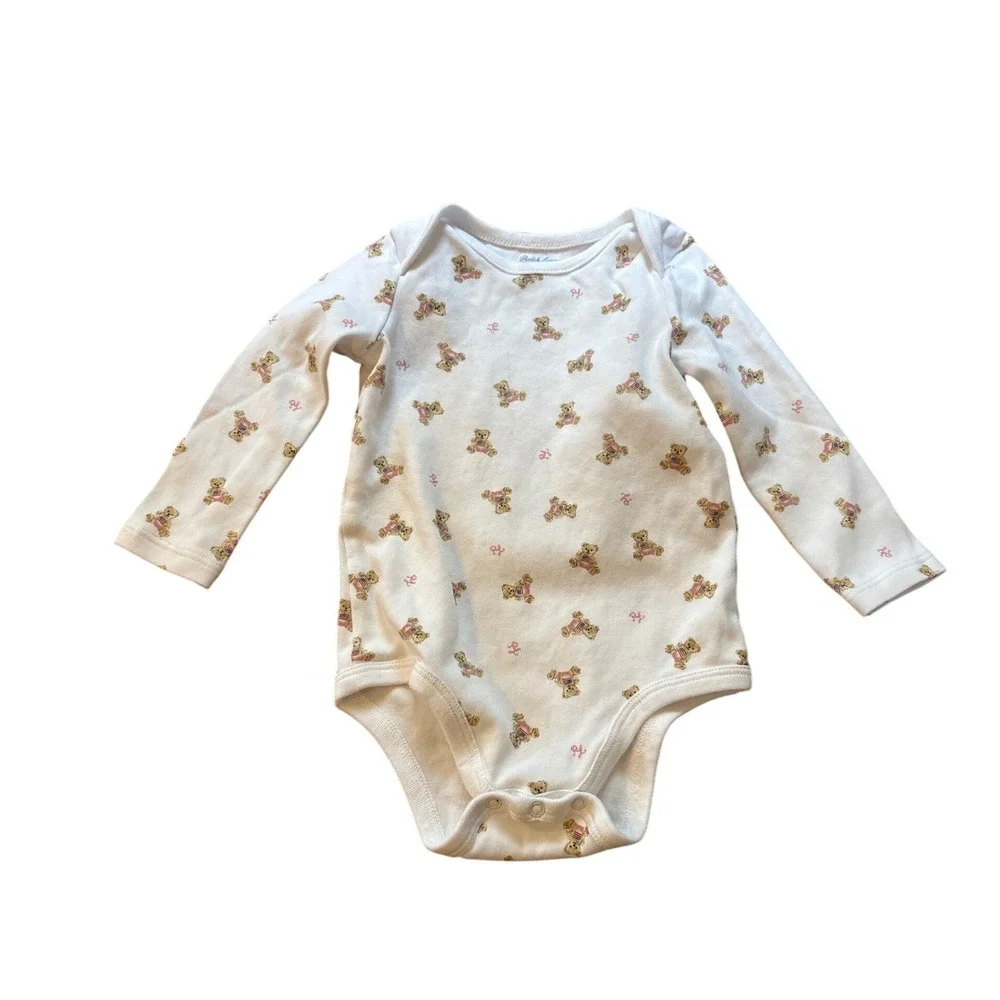 Ralph Lauren‎ Bodysuit Baby White Polo Bear Long Sleeve SIZE 9M